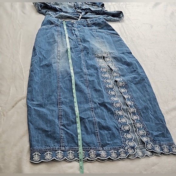 Free People Denim Embroidered Maxi Skirt and Cropped Top Set size 6 - Picture 5 of 9